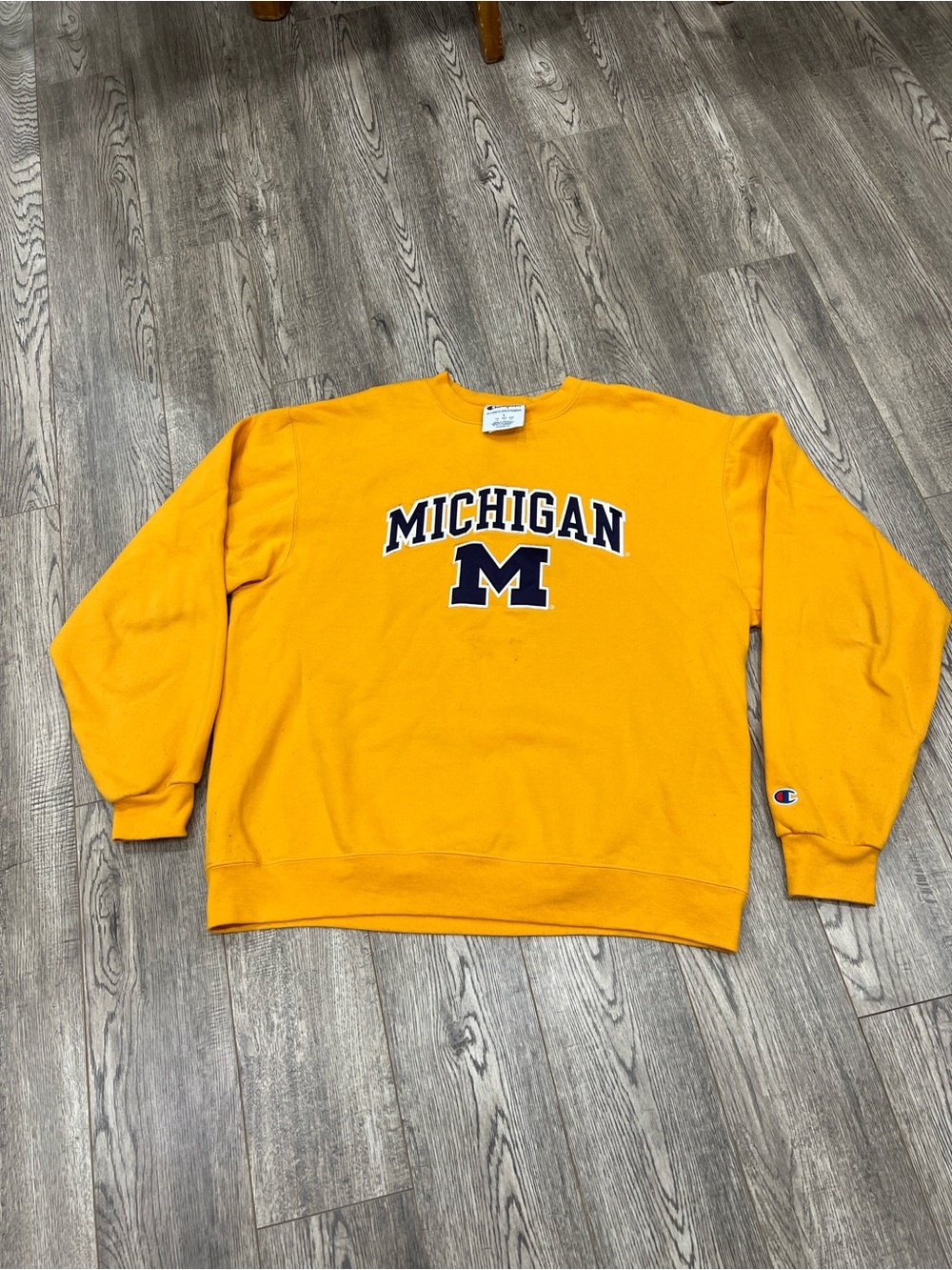 Champion Gold Michigan Crewneck Sweatshirt with Navy Lettering